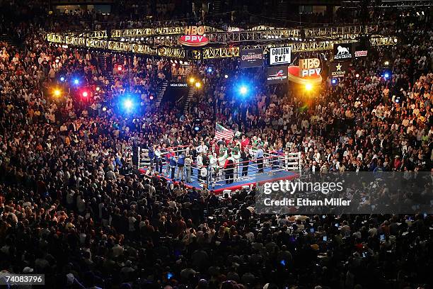 General view of the ring as Oscar De La Hoya and Floyd Mayweather Jr. Enter before the start of their WBC super welterweight championship fight at...
