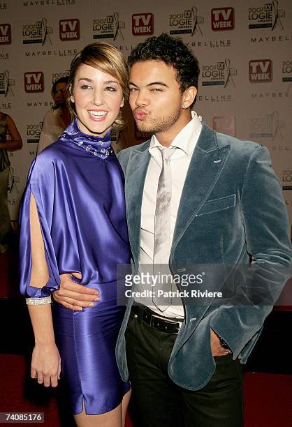 Singer Guy Sebastian and his girlfriend Julie Egan arrive at the 2007 TV Week Logie Awards at the Crown Casino on May 6, 2007 in Melbourne,...