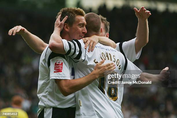 Darren Currie of Derby celebrates his goal during the Coca-Cola Championship match between Derby County and Leeds United at Pride Park on May 6 in...