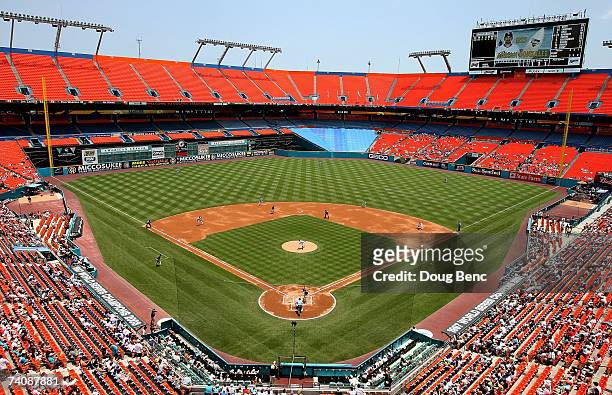 Wide view from the upper deck as the San Diego Padres take on the Florida Marlins on May 6, 2007 at Dolphin Stadium in Miami, Florida. The Padres...
