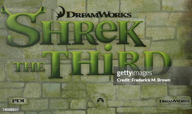 Logo for the film premiere of "Shrek The Third" on display at the Mann's Village Theater on May 6, 2007 in Los Angeles, California.
