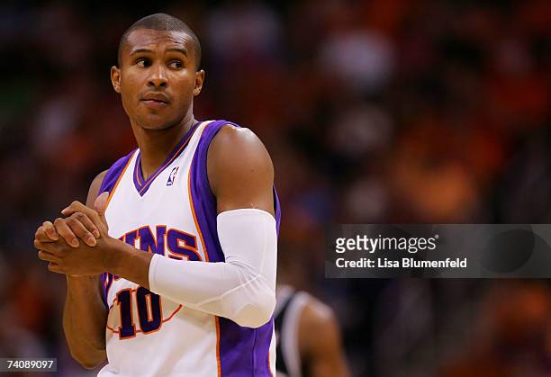 Leandro Barbosa of the Phoenix Suns looks on in Game One of the Western Conference Semifinals against the San Antonio Spurs during the 2007 NBA...