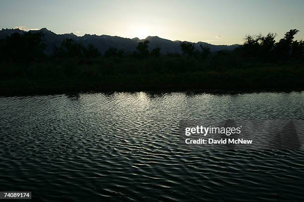 Night settles in along the Owens River before it empties into Owens Lake on May 5, 2007 near Lone Pine, California. The Los Angeles Department of...