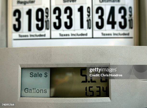 Gasoline pump is seen at a service station May 7, 2007 in New York City. Gasoline prices have surged to a record national average of $3.07.