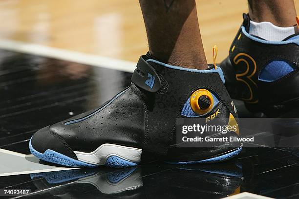 Detail shot of the shoes of Allen Iverson of the Denver Nuggets in Game Two of the Western Conference Quarterfinals against the San Antonio Spurs...