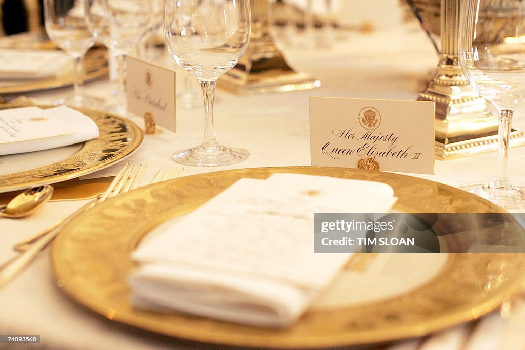 A table setting is shown during a press...