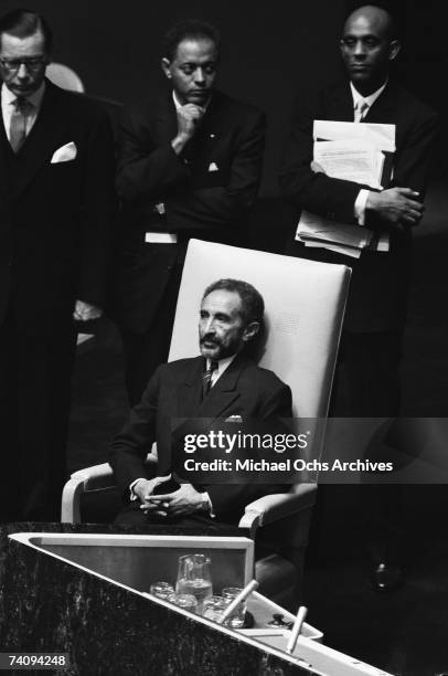 Haile Selassie I , , Emperor of Ethiopia, prepares to address the General Assembly of the United Nations on October 7, 1963 in New York City New York.