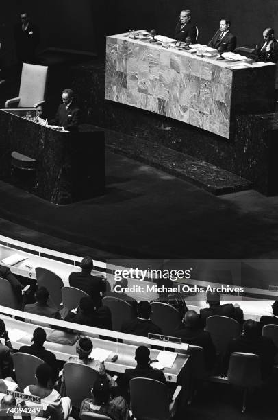 Haile Selassie I , , Emperor of Ethiopia, addresses the General Assembly of the United Nations on October 7, 1963 in New York City New York.