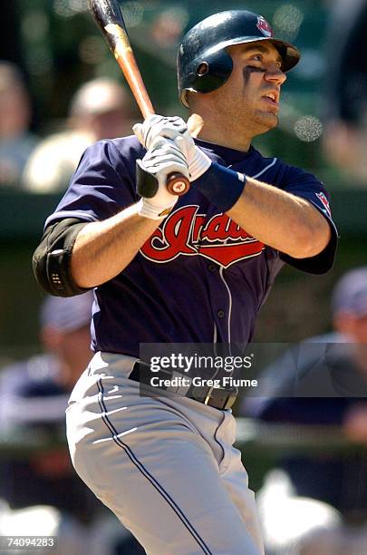 Travis Hafner of the Cleveland Indians hits a grand slam in the eighth inning against the Baltimore Orioles on May 7, 2007 at Oriole Park at Camden...