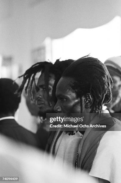 Delegation of Rastaraian leaders attend a reception for Haile Selassie I , , Emperor of Ethiopia, on April 21, 1966 in Kingston Jamaica.