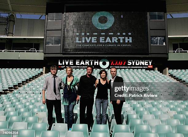 Musicians Neil Finn, Toni Collette, Rob Hirst, Missy Higgins and Nick Seymour attend the press conference to announce the final line up for the Live...