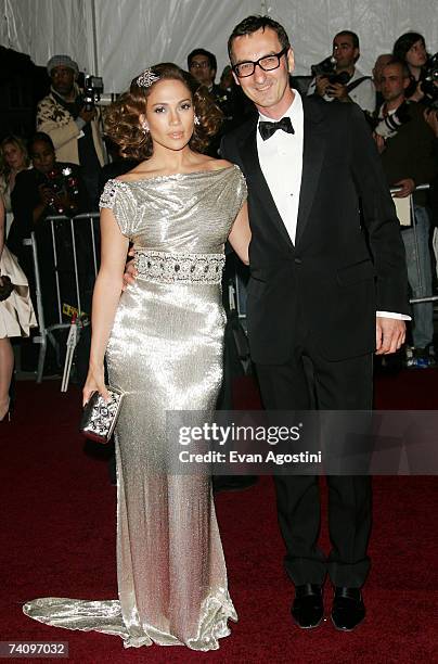 Actress Jennifer Lopez and designer Bruno Frisoni attend the Metropolitan Museum of Art Costume Institute Benefit Gala "Poiret: King Of Fashion" at...