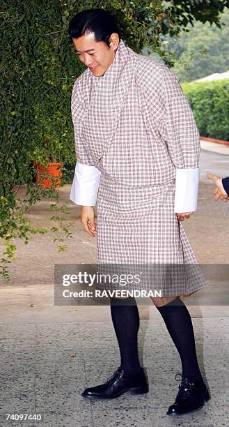 King of Bhutan Jigme Khesar Namgyel Wangchuck arrives for a meeting with unseen chairperson of India's United Progressive Alliance Government and...
