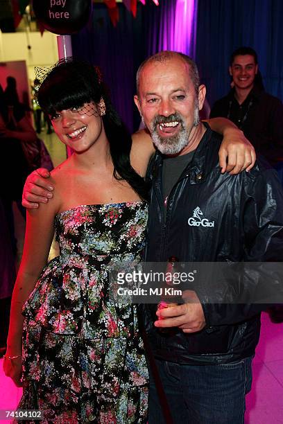 Lily Allen and her father Keith Allen pose during the launch of the Lily Loves collection at New Look Oxford Street store on May 8, 2007 in London,...