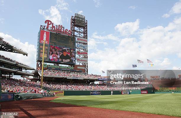 Wide angle view of left field at Citizens Bank Park in a game between the Philadelphia Phillies and the Florida Marlins on April 29, 2007 at Citizens...