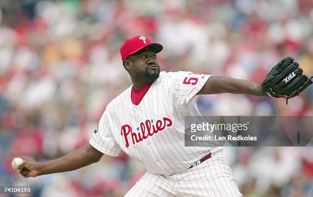 Pitcher Antonio Alfonseca of the Philadelphia Phillies pitches in a game against the Florida Marlins on April 29, 2007 at Citizens Bank Park in...