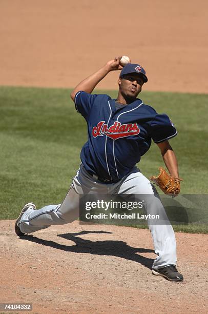 Fausto Carmona of the Cleveland Indians pitches against the Baltimore Orioles on May 7, 2007 at Oriole Park at Camden Yards in Baltimore, Maryland....