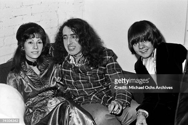 Tiny Tim relaxes backstage with his wife Miss Vicki and Jack Wild at the Troubadour on January 13 1970 in Los Angeles California.