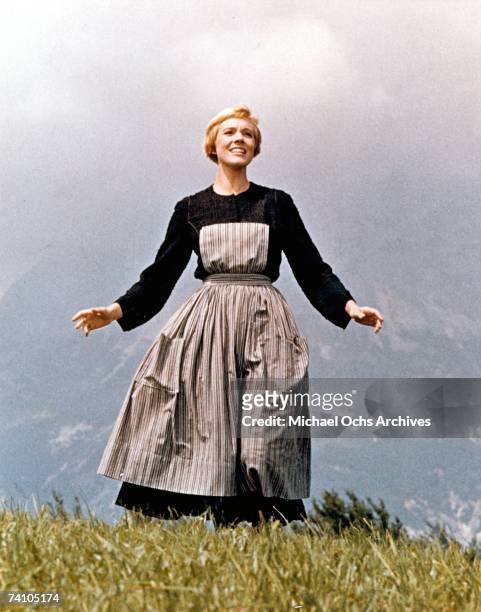 Actress Julie Andrews performs a musical number in the movie "The Sound Of Music" directed by Robert Wise, 1965. Though this is the opening scene of...