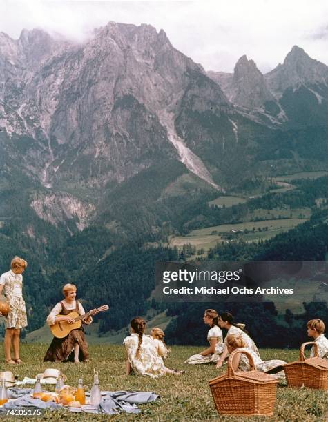 Actress Julie Andrews performs musical number in the movie "The Sound Of Music" directed by Robert Wise. Winner of 5 Academy Awards including Best...