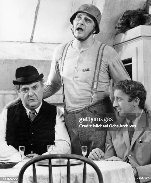 Actors Zero Mostel, Kennety Mars and Gene Wilder perform scene in Mel Brooks classic movie "The Producers". Winner of two Academy Awards.