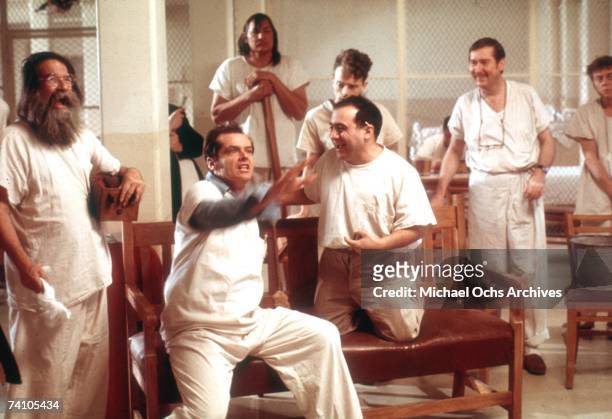 Actors Jack Nicholson, Danny Devito and Brad Dourif perform in scene from movie "One Flew Over The Cuckoo's Nest" directed by Milos Foreman. Winner...