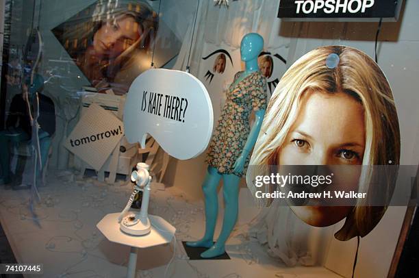 Overview of the window display during the Kate Moss launch of TopShop at Barneys New York on May 8, 2007 in New York City.