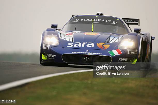 The Maserati MC12 GT1 of Giambattista Giannoccaro and Alessandro Pier Guidi in action during warm-up for the FIA GT Championship at Silverstone...
