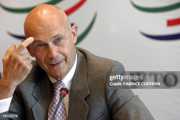 World Trade Organization director-general Pascal Lamy gestures during a press conference 09 May 2007 following a general meeting of the WTO Council...