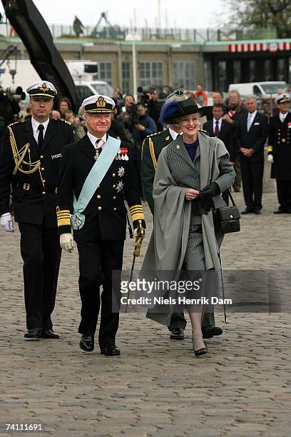 Queen Margrethe II of Denmark and King Carl XVI Gustaf of Sweden arrive at Toldbodgade Harbour on May 9, 2007 in Copenhagen, Denmark. King Carl XVI...
