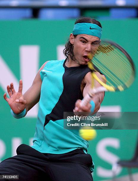 Rafael Nadal of Spain in action against Daniele Bracciali of Italy in their second round match, during the ATP Masters Series at the Foro Italico,...