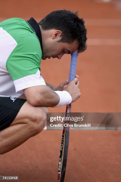 Daniele Bracciali of Italy in action against Rafael Nadal of Spain in their second round match, during the ATP Masters Series at the Foro Italico,...