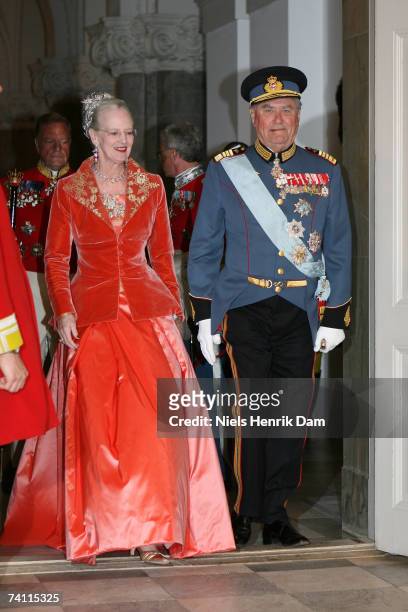 Queen Margrethe and Prince Consort Henrik of Denmark attend a gala event at the Christiansborg Palace on May 9, 2007 in Copenhagen, Denmark. King...