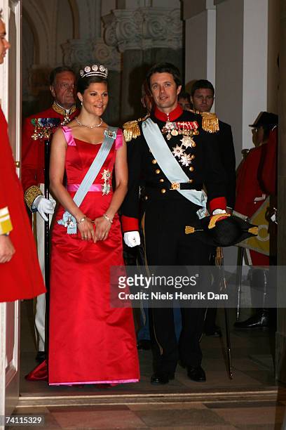 Crown Princess Victoria of Sweden and The Crown Prince Frederik of Denmark attend a gala event at the Christiansborg Palace on May 9, 2007 in...