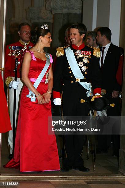 Crown Princess Victoria of Sweden and The Crown Prince Frederik of Denmark attend a gala event at the Christiansborg Palace on May 9, 2007 in...