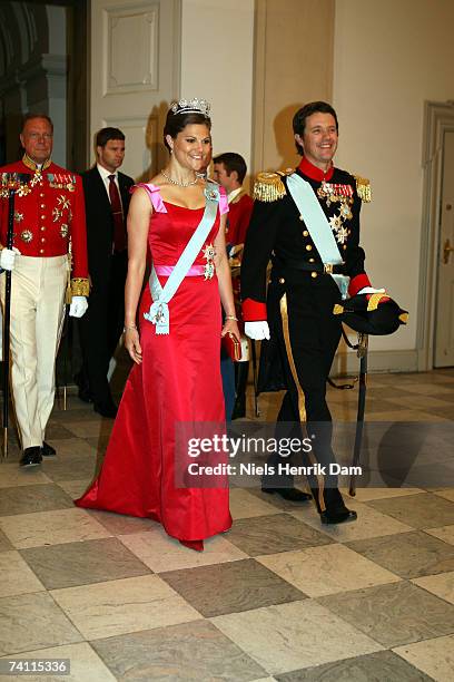 Crown Princess Victoria of Sweden and The Crown Prince Frederik of Denmark attend a gala event at the Christiansborg Palace on May 9, 2007 in...