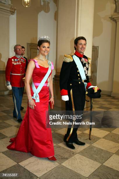 Crown Princess Victoria of Sweden and The Crown Prince Frederik of Denmark attend a gala event at the Christiansborg Palace on May 9, 2007 in...