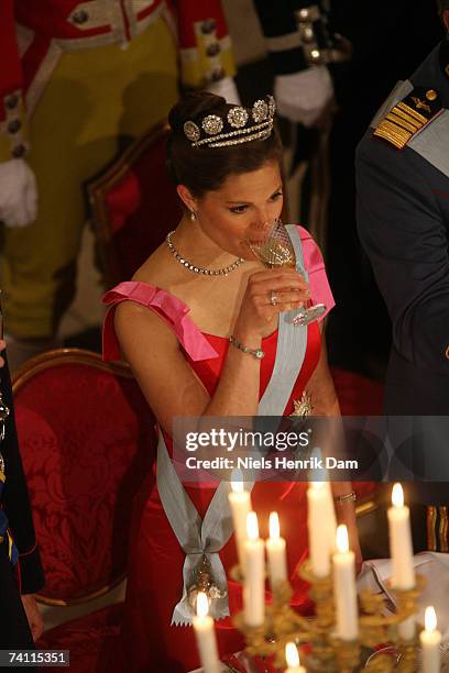 Crown Princess Victoria of Sweden attends a gala event at the Christiansborg Palace on May 9, 2007 in Copenhagen, Denmark. King Carl XVI Gustaf,...