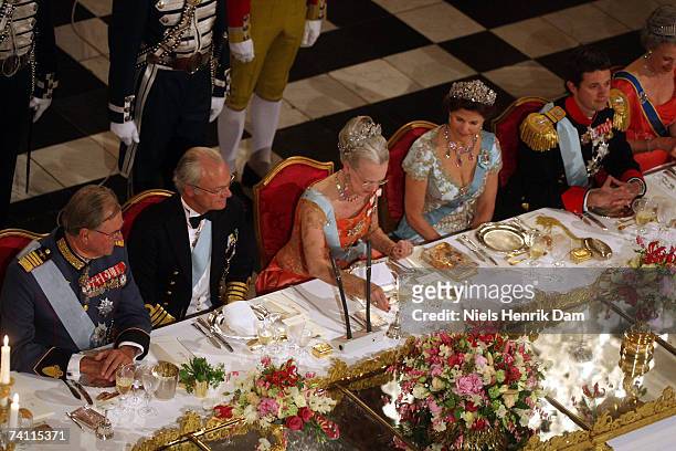 Swedish and Danish royalty attend a gala event at the Christiansborg Palace on May 9, 2007 in Copenhagen, Denmark. King Carl XVI Gustaf, Queen Silvia...