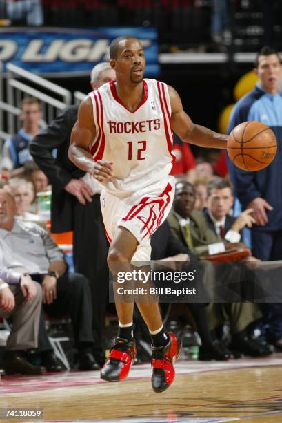 Rafer Alston of the Houston Rockets drives upcourt in Game Seven of the Western Conference Quarterfinals during the 2007 NBA Playoffs against the...