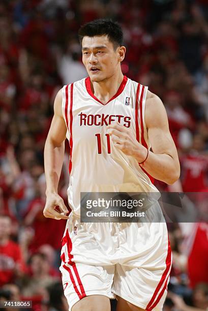 Yao Ming of the Houston Rockets runs upcourt in Game Seven of the Western Conference Quarterfinals against the Utah Jazz during the 2007 NBA Playoffs...