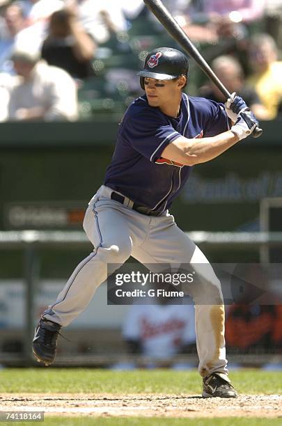 Grady Sizemore of the Cleveland Indians bats against the Baltimore Orioles at Camden Yards May 7, 2007 in Baltimore, Maryland.