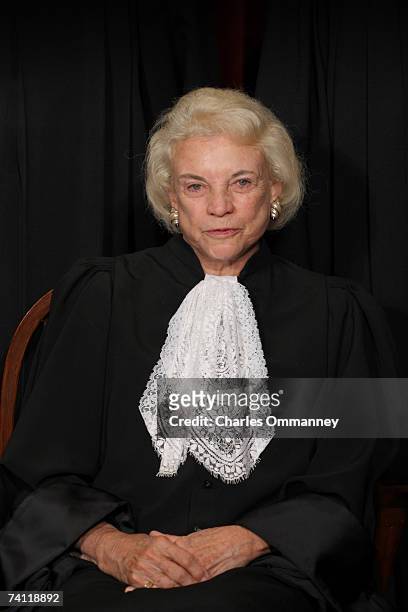 Associate Justice Sandra Day O'Connor poses for photographers at the U.S. Supreme Court October 31, 2005 in Washington DC. Earlier in the day U.S....