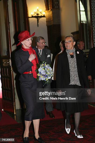 Queen Margrethe II of Denmark visits the City Hall on May 10, 2007 in Copenhagen, Denmark. HRH King Carl XVI Gustaf of Sweden, HM Queen Silvia of...
