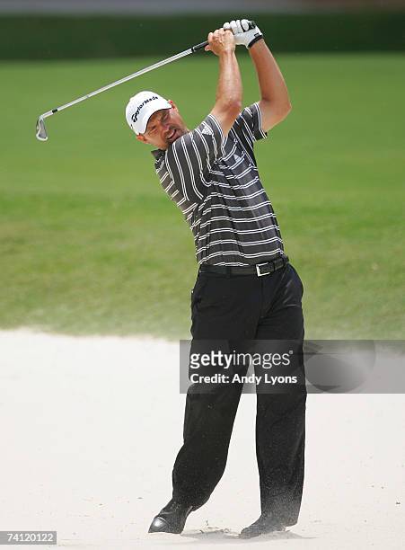 Cliff Kresge of the U.S. Hits his second shot on the par 4 15th hole during the first round of THE PLAYERS held on the Stadium Course at the TPC...