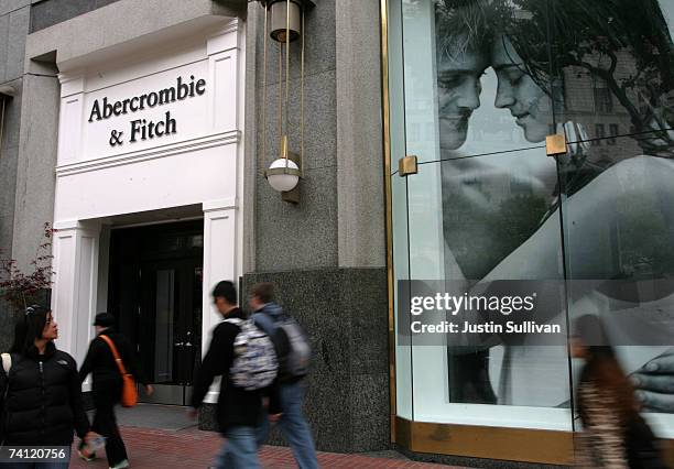 People walk by an Abercrombie and Fitch retail store May 10, 2007 in San Francisco, California. U.S. Retailers are reporting slumping same-store...