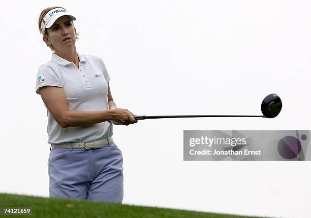 Karrie Webb of Australia hits her drive on the 10th tee in Round 1 of the LPGA Michelob Ultra Open at Kingsmill on May 10 in Williamsburg, Virginia.