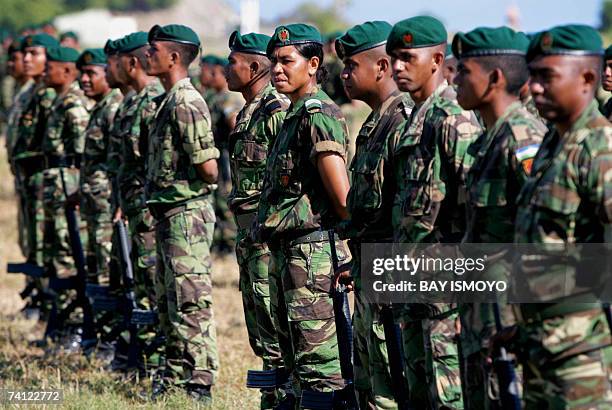 East Timorese troops line up during a ceremony in Dili, 11 May 2007 as the country is expecting the official results of its elections in which Nobel...
