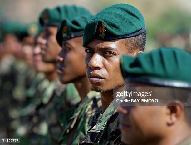 East Timorese troops line up during a ceremony in Dili, 11 May 2007 as the country is expecting the official results of its elections in which Nobel...
