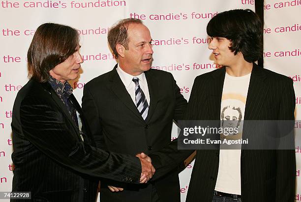 Singer Jackson Browne, Candie's Foundation founder Neil Cole and singer Teddy Geiger attend the 4th Annual "Event To Prevent' benefit dinner and...